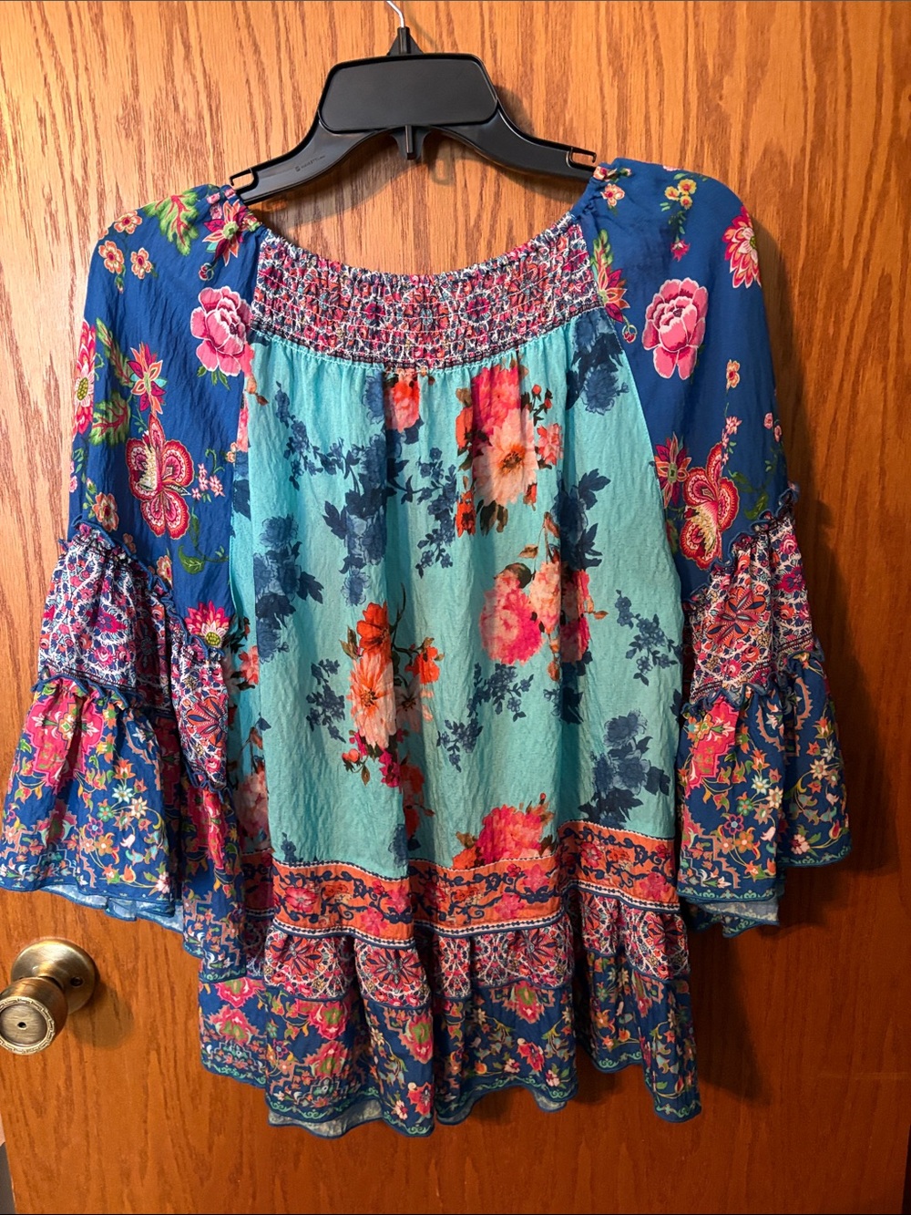 John . Mark Teal & Blue Floral Tiered Peasant Tunic - Picture 3 of 3